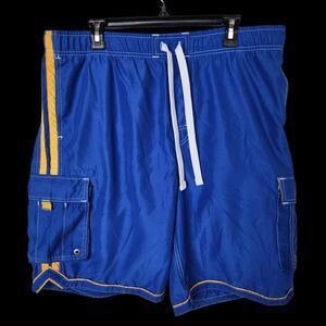 Vtg Abercrombie & Fitch Tugger Swim Trunks Shorts XL Blue Yellow Stripe Cargo